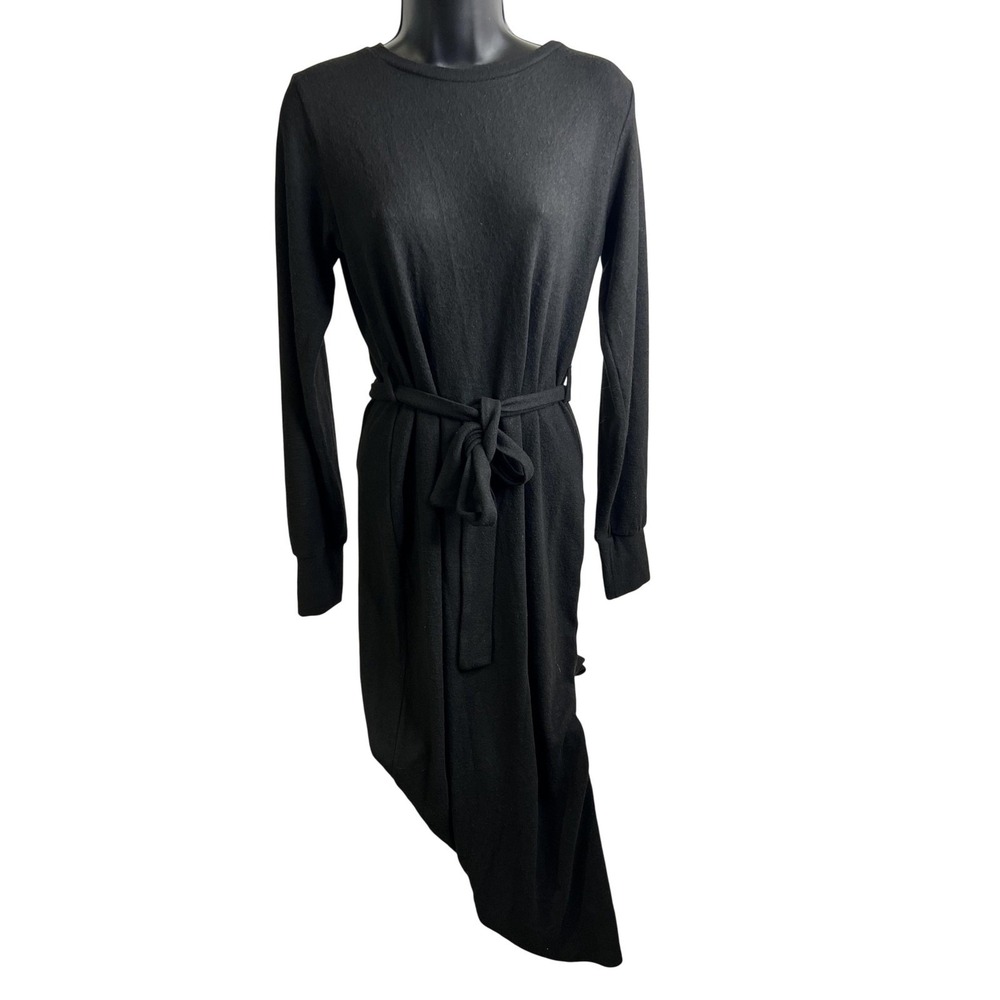 Topshop Dress Womens US‎ 6 Black Long Sleeve Belted Midi Asymmetrical Hem New